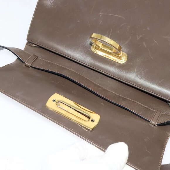 Salvatore Ferragamo Gancini Shoulder Bag Leather Brown Gold - Picture 12 of 15